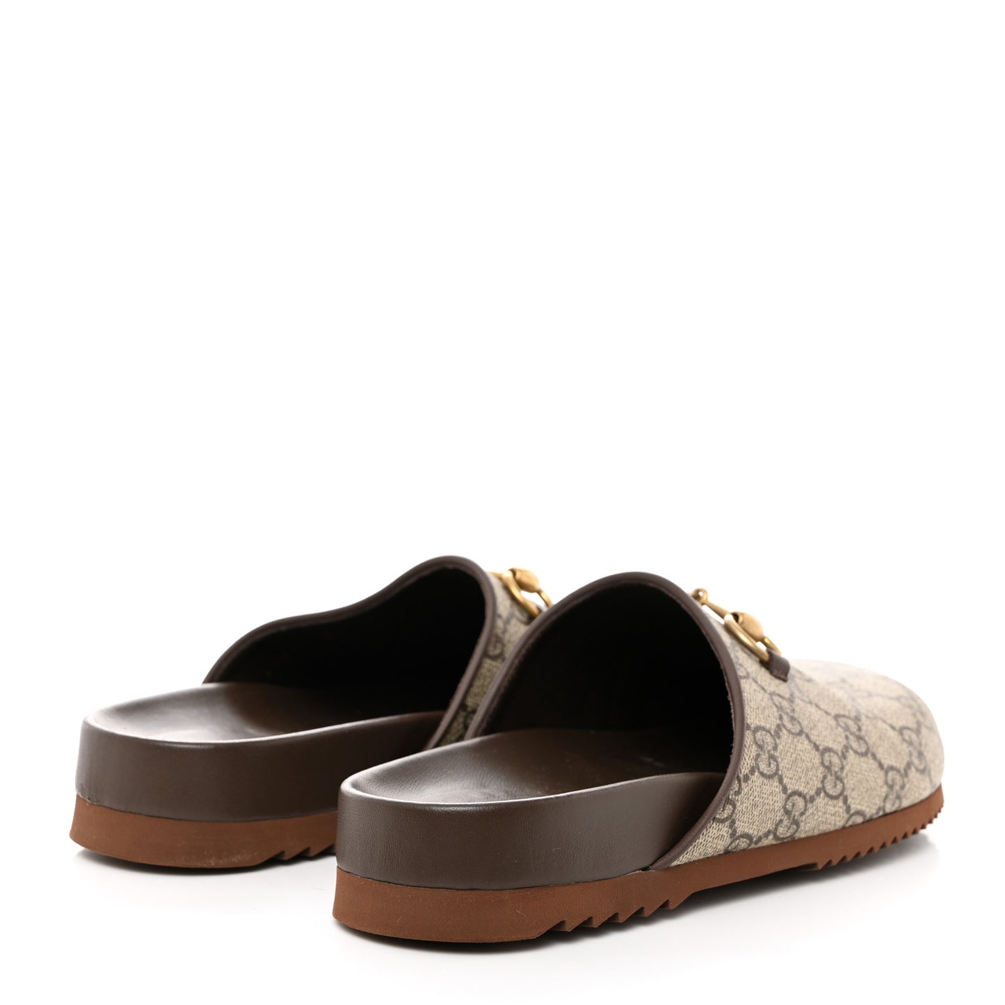 GG Supreme Monogram Miro Soft Calfskin Womens Horsebit Slippers 37 Beige Ebony New Acero