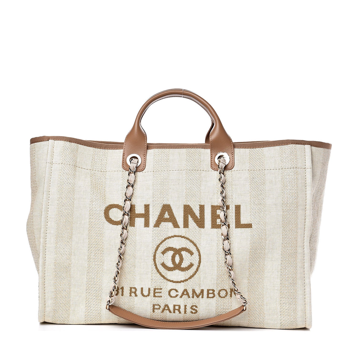 Mixed Fibers Striped Extra Large Deauville Tote Beige