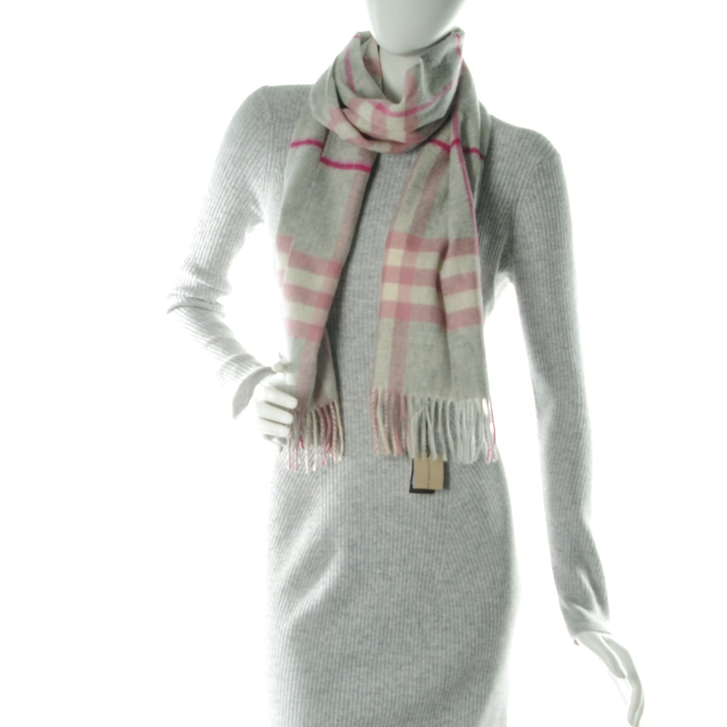 Cashmere Giant Check Scarf Grey
