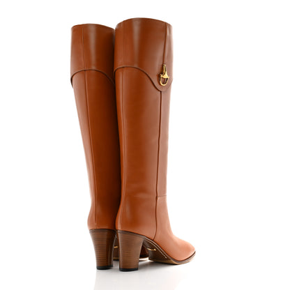Gucci Calfskin Half Horsebit Tall Boots 39.5 Cognac 4 of 12