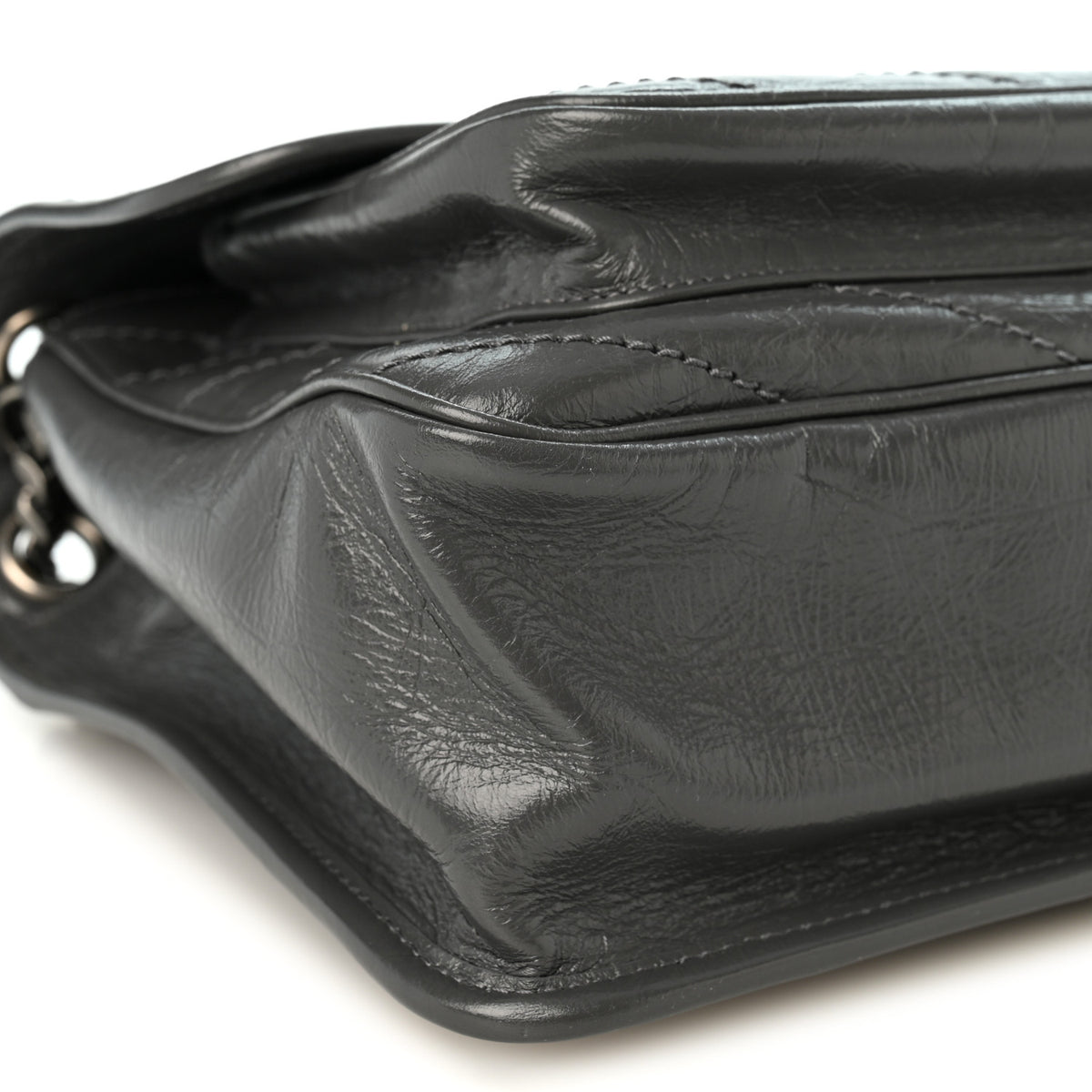 Crinkled Calfskin Matelasse Monogram Medium Niki Chain Satchel Fog