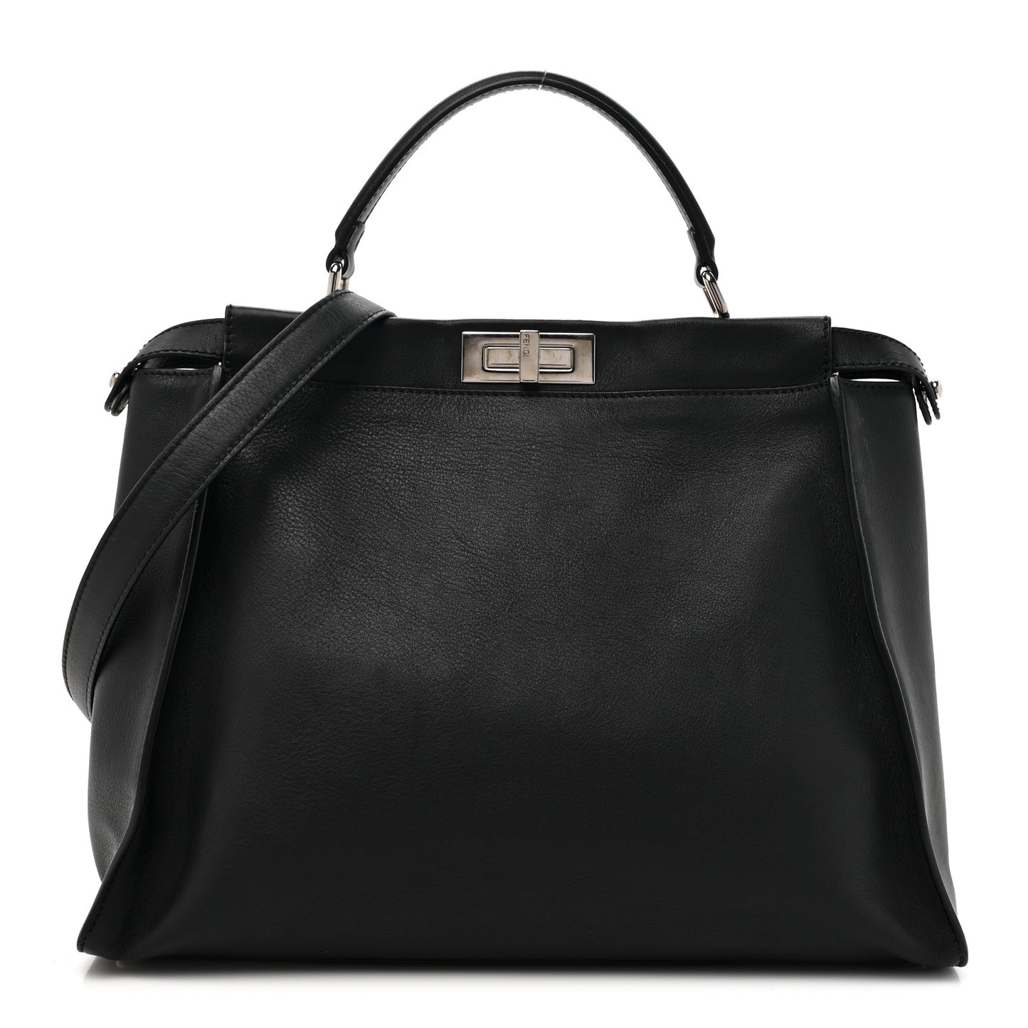 Vitello Dolce Marmol Patent Crocodile Trapuntata Large Peekaboo Iconic Satchel Black Fumo