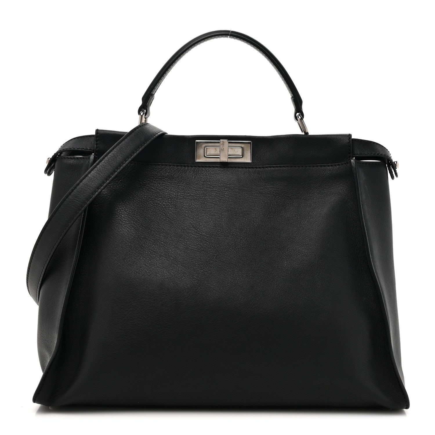 Fendi Vitello Dolce Marmol Patent Crocodile Trapuntata Large Peekaboo Iconic Satchel Black Fumo 1 of 15