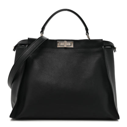 Fendi Vitello Dolce Marmol Patent Crocodile Trapuntata Large Peekaboo Iconic Satchel Black Fumo 1 of 15