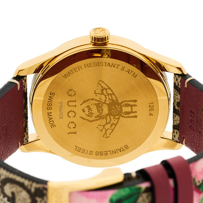 Gucci Stainless Steel Canvas 38mm G-Timeless Supreme GG Blooms Quartz Watch Brown 4 of 5