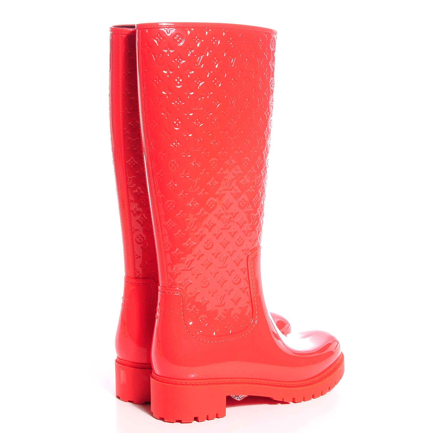 Rubber Embossed Monogram Splash Rain Boots 36 Coral