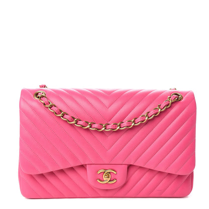 Chanel Lambskin Chevron Quilted Jumbo Double Flap Pink 1 of 14