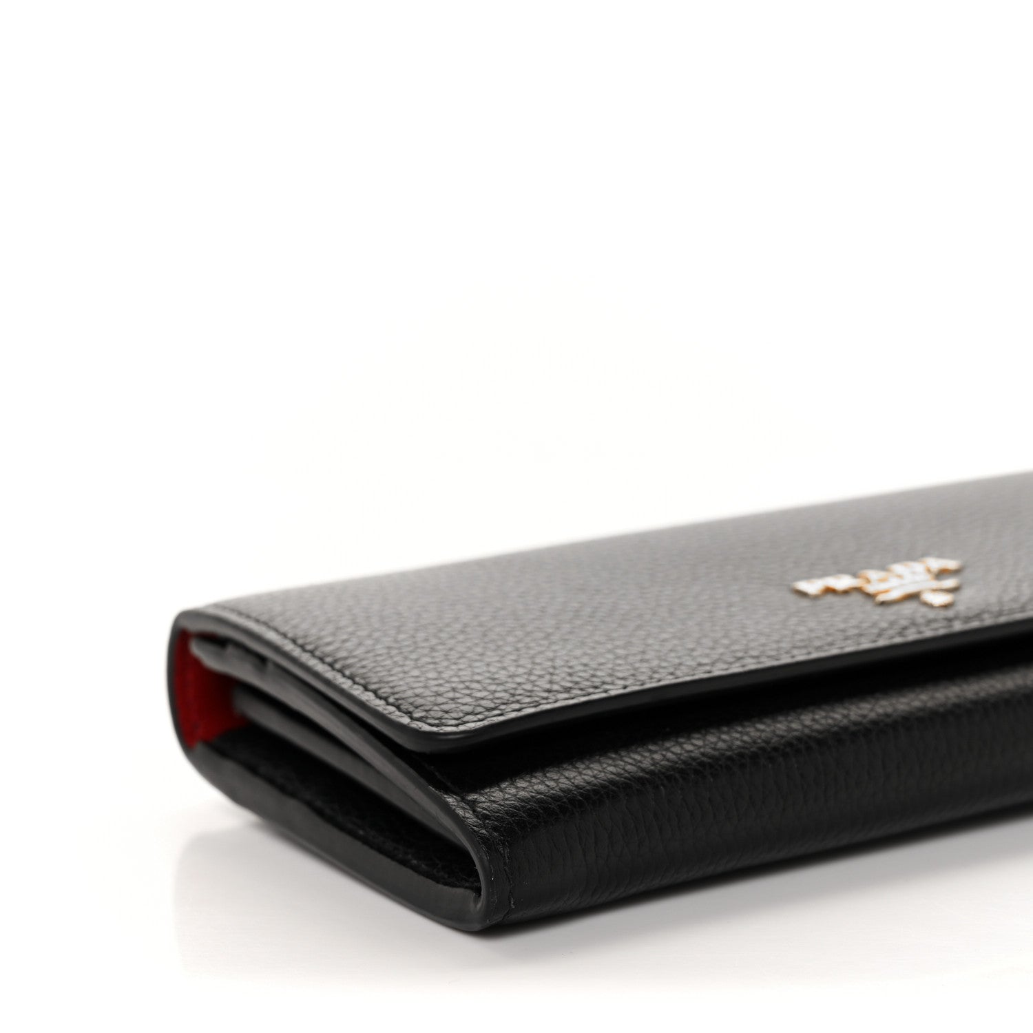 Prada Vitello Daino Bi-Color Continental Flap Travel Wallet Black Fuoco 4 of 8