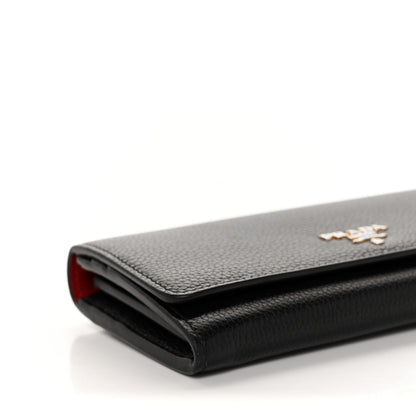 Prada Vitello Daino Bi-Color Continental Flap Travel Wallet Black Fuoco 4 of 8