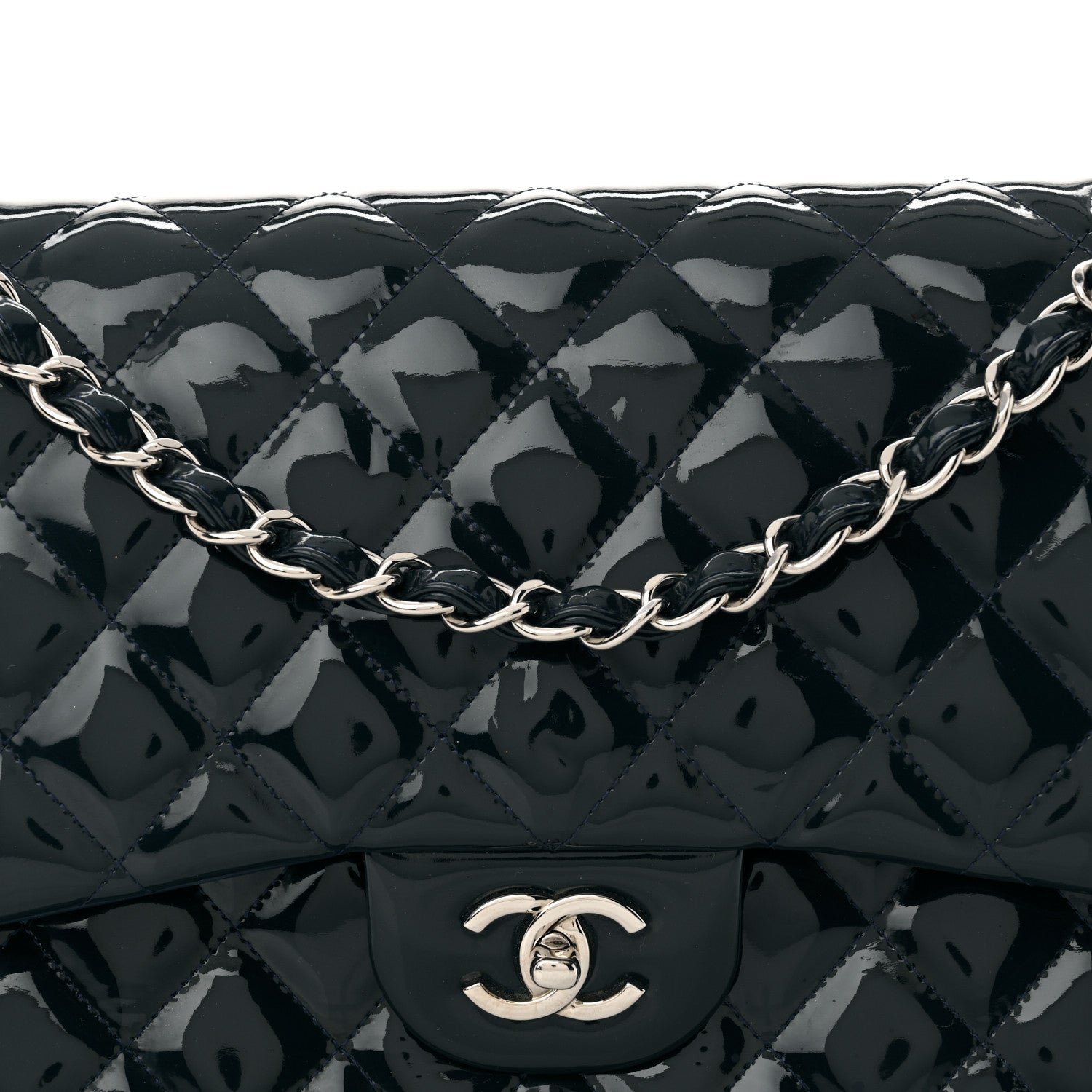 Chanel Patent Quilted Jumbo Double Flap Navy Blue 8 of 13