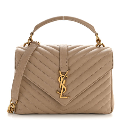 Saint Laurent Sheepskin Matelasse Chevron Monogram Medium College Bag Dark Beige 1 of 14