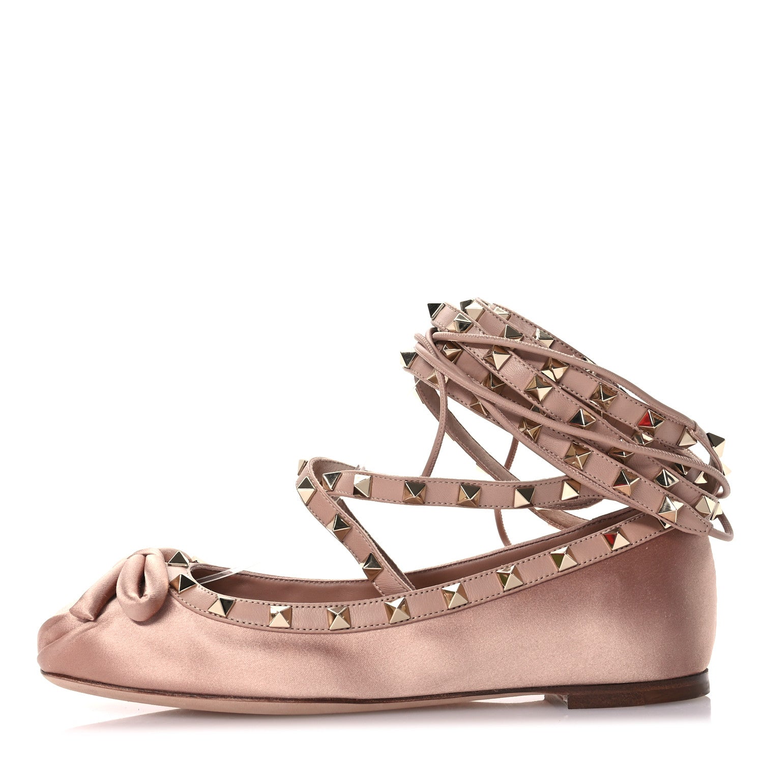 Valentino Garavani Satin Nappa Rockstud Multi Strap Ballerina Flats 37.5 Rose Cannelle 1 of 8
