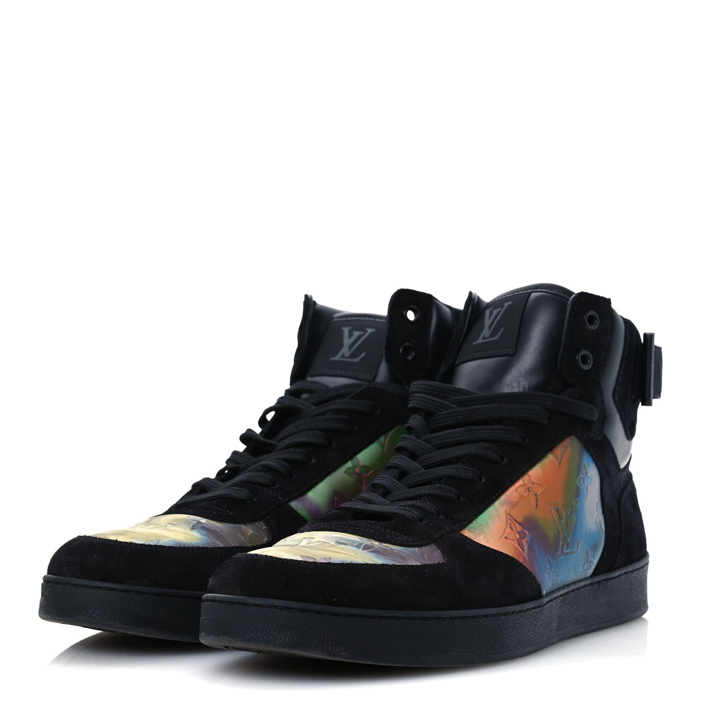Suede Monogram Mens Rivoli High Top Sneakers 10 Black Multicolor