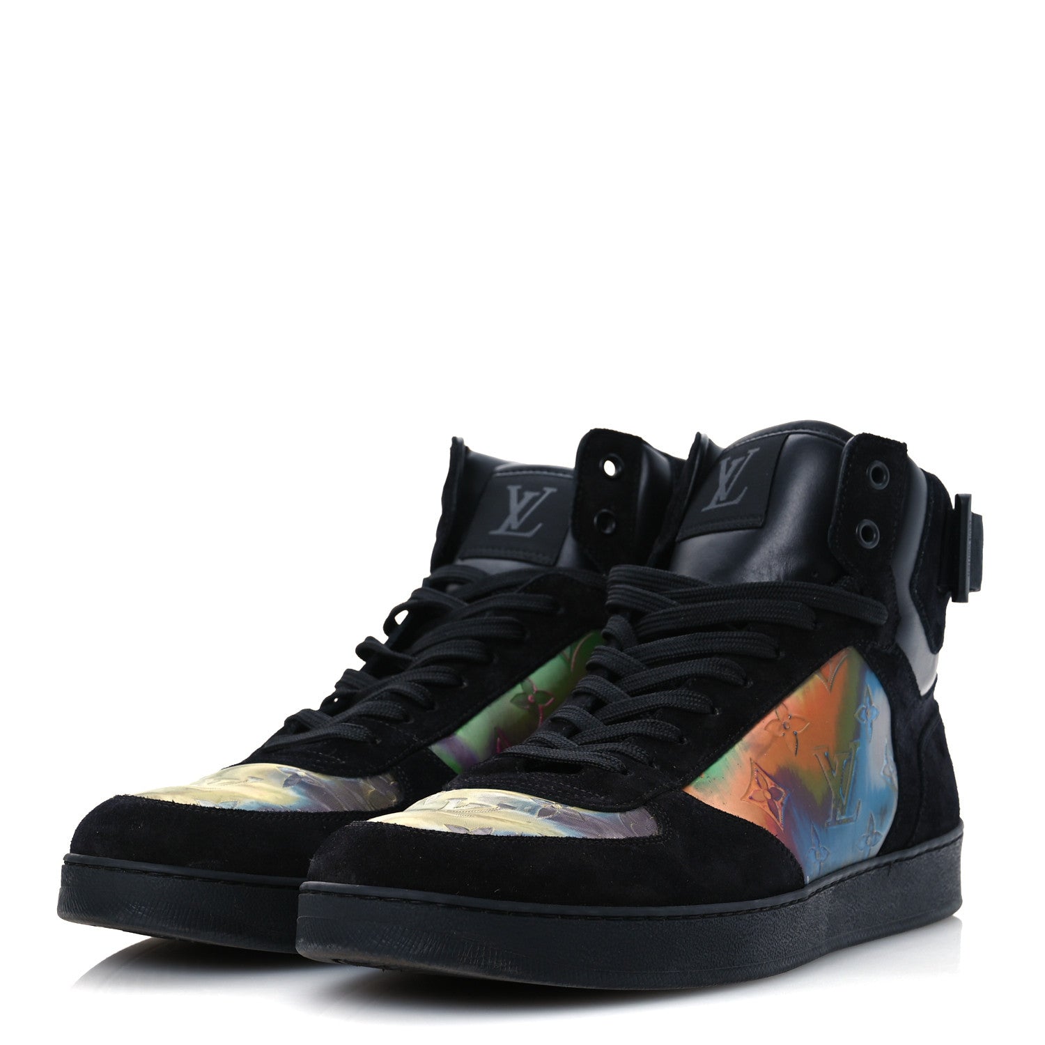 Louis Vuitton Suede Monogram Mens Rivoli High Top Sneakers 10 Black Multicolor 4 of 13