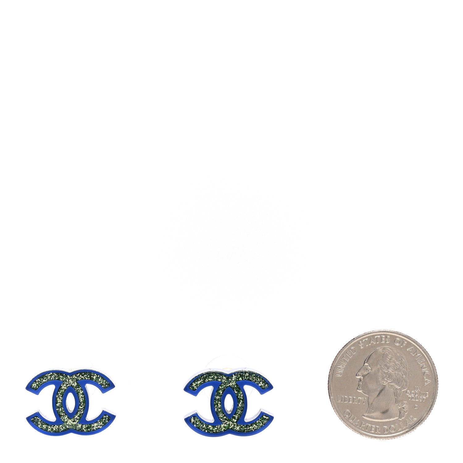 Chanel Glitter Resin CC Earrings Green Blue 2 of 4