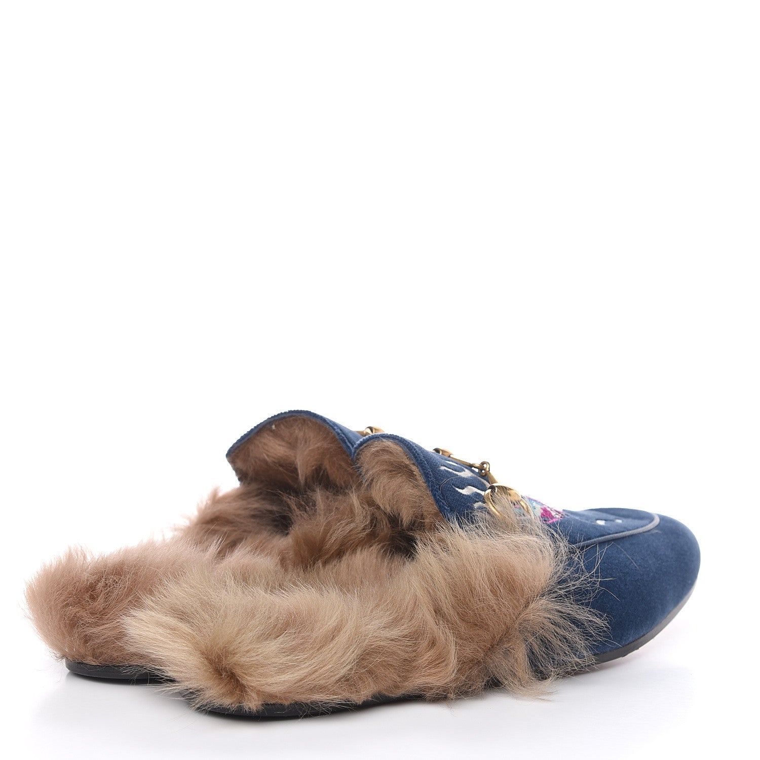 Gucci Velvet Fur Dragon Embroidered Mens Princetown Slippers 7 Zaffre Dark Zaffre 4 of 9