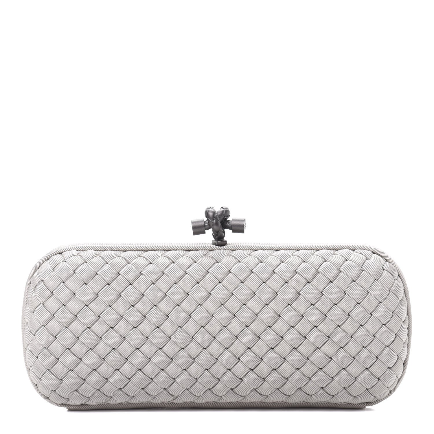 Bottega Veneta Satin Intreccio Impero Stretch Knot Clutch Grey 1 of 7