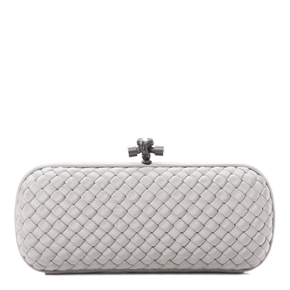 Bottega Veneta Satin Intreccio Impero Stretch Knot Clutch Grey 1 of 7