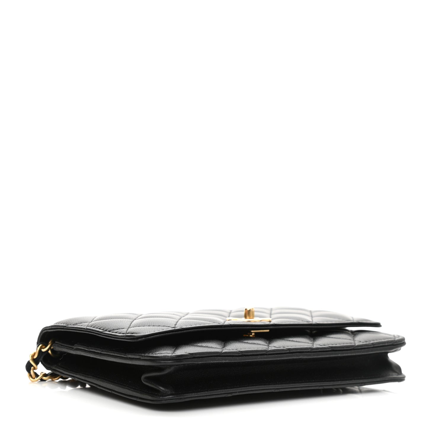 Lambskin Quilted CC Pearl Crush Wallet on Chain WOC Black