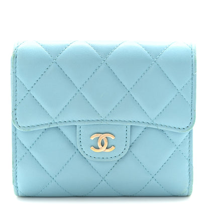 Chanel Lambskin Quilted Compact Flap Wallet Light Blue 1 of 9