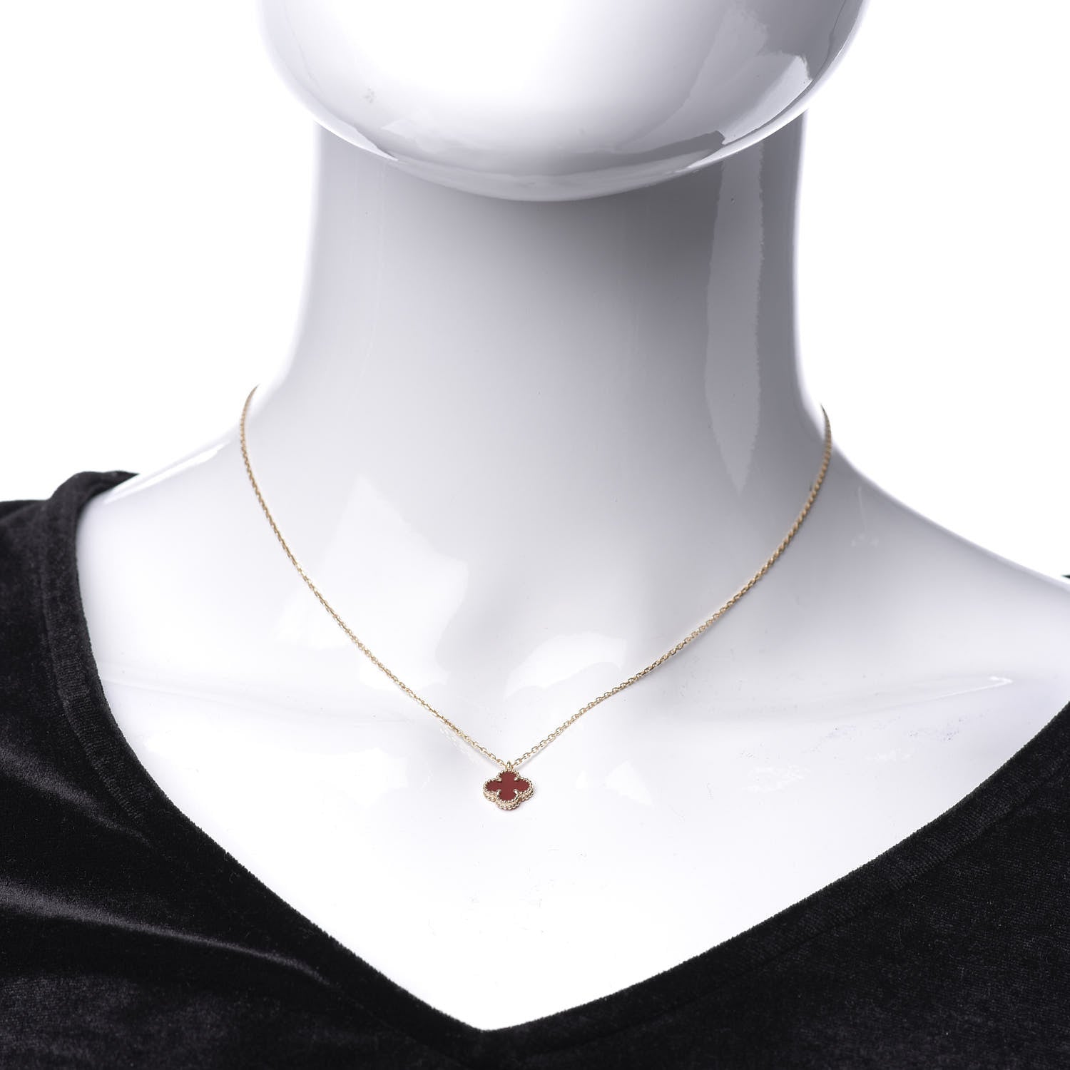 Van Cleef & Arpels 18K Rose Gold Carnelian Sweet Alhambra Pendant Necklace 2 of 7