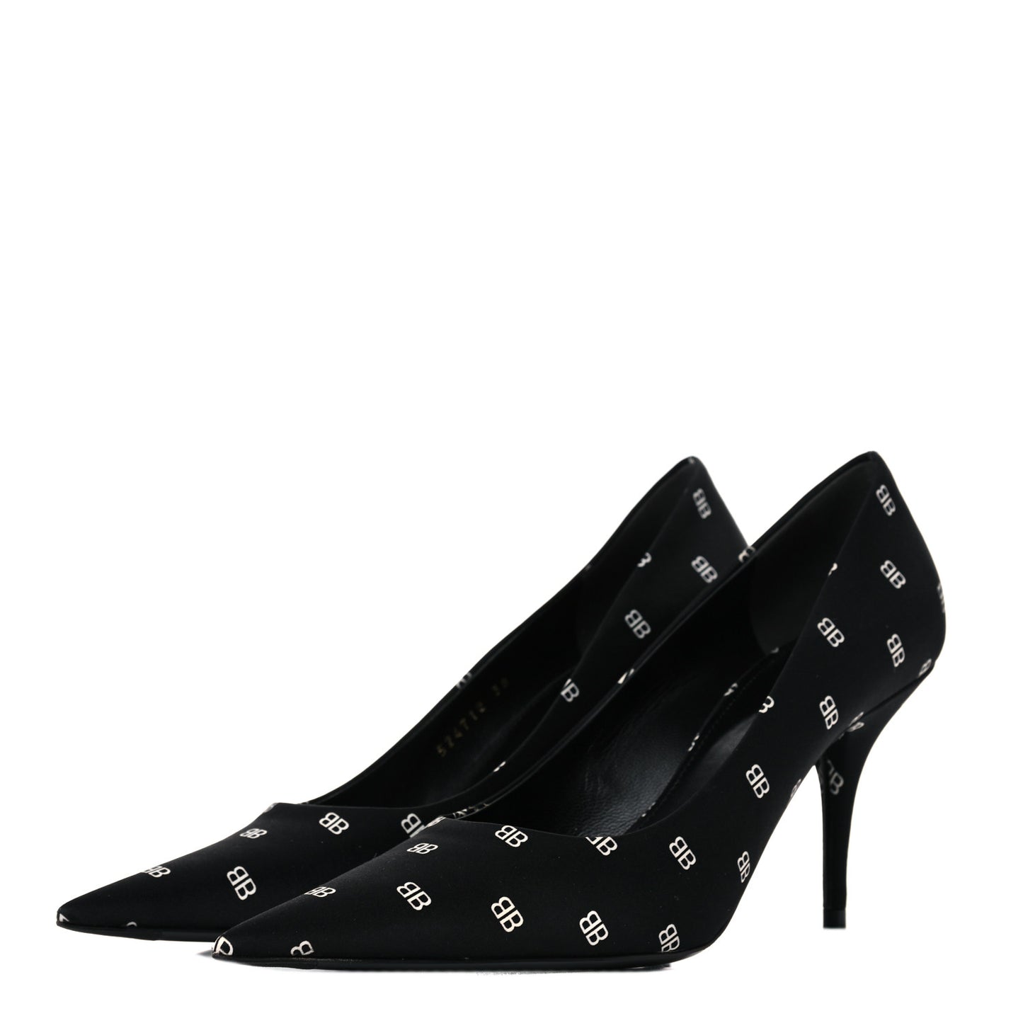 Crepe Satin BB Allover Logo Knife 80mm Pumps 38 Black