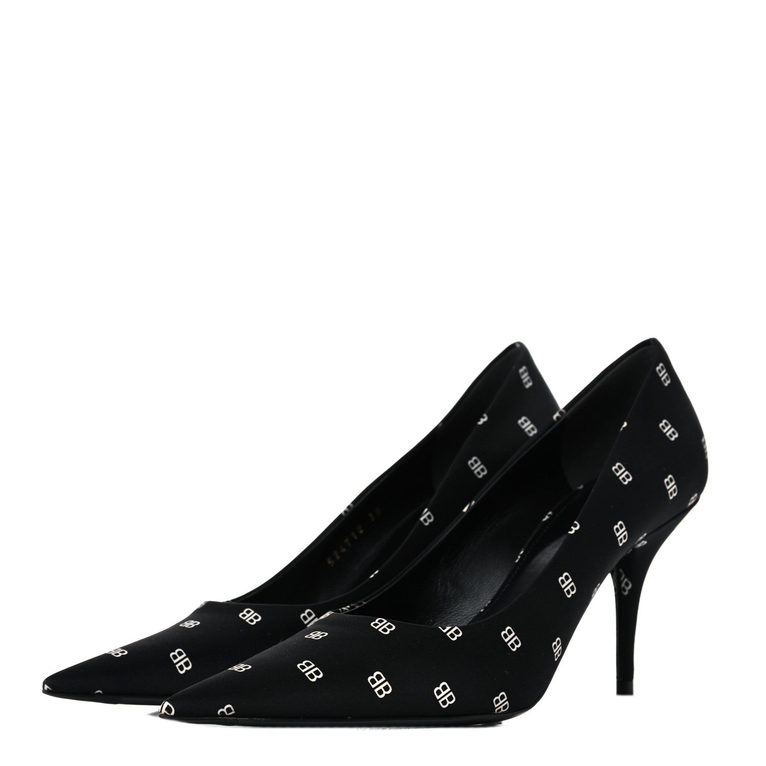 Balenciaga Crepe Satin BB Allover Logo Knife 80mm Pumps 38 Black 3 of 8