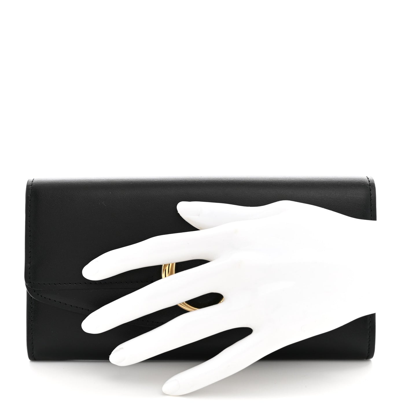 Calfskin Long Flap C Wallet Black