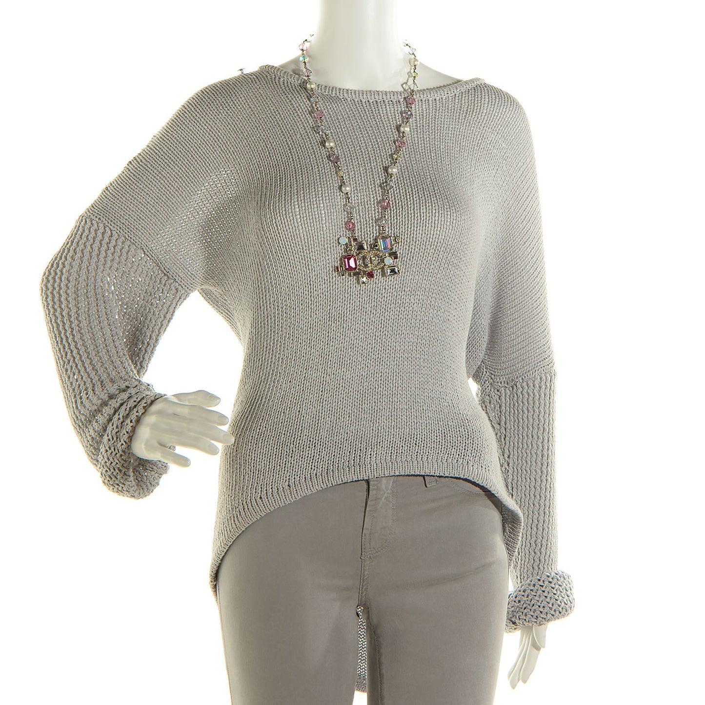 Crystal Baguette CC Pearl Necklace Pink Gold
