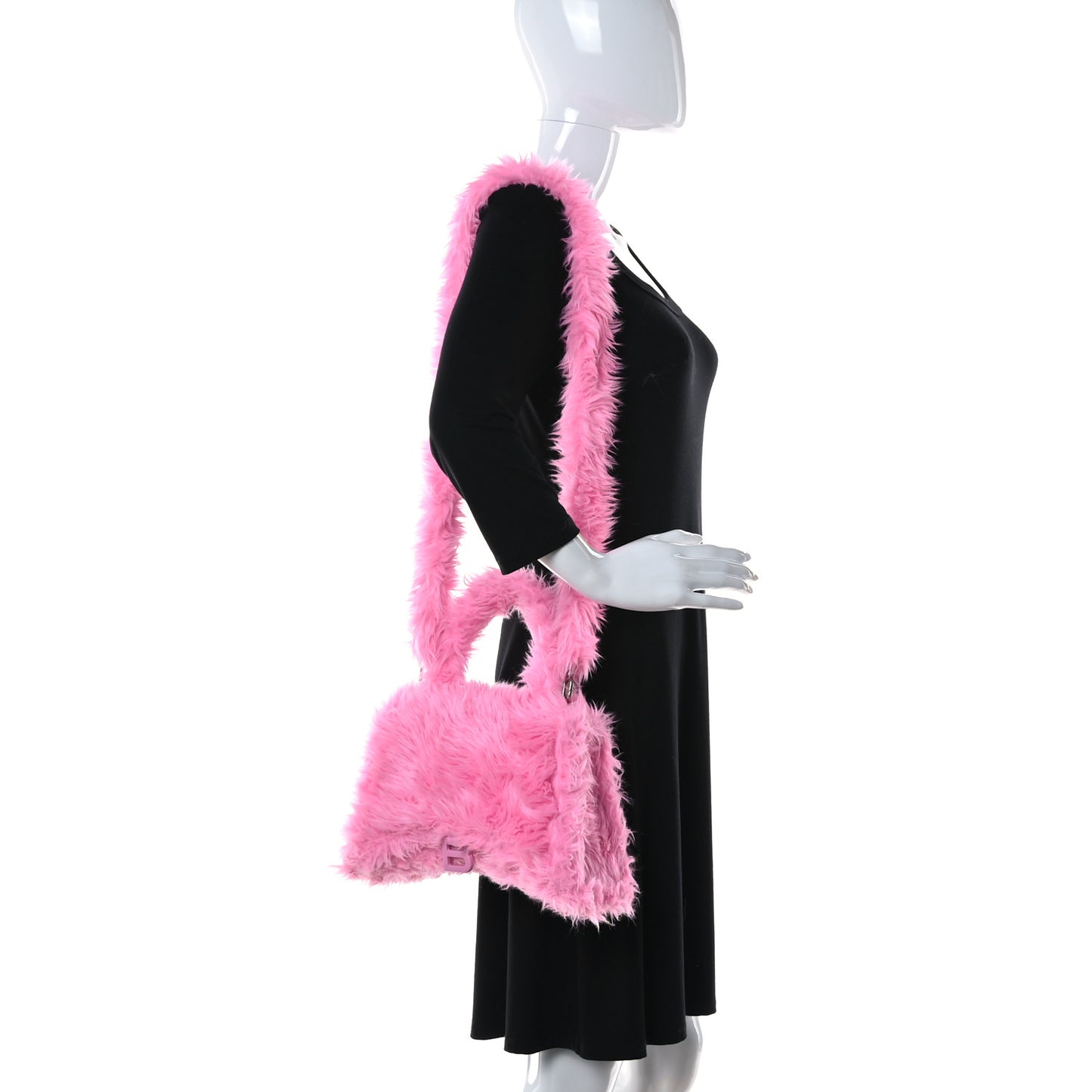 Faux Fur Medium Fluffy Hourglass Top Handle Bag Pink