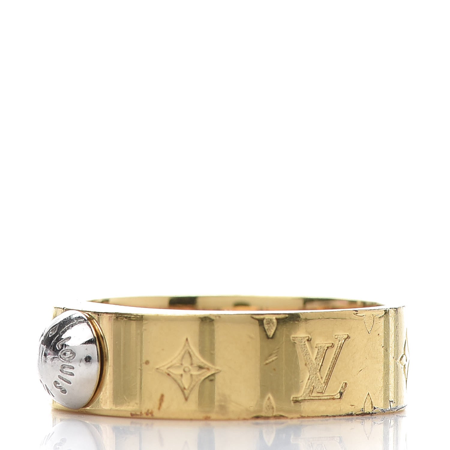 Louis Vuitton Brass Monogram Engraved Nanogram Ring S Gold 4 of 8