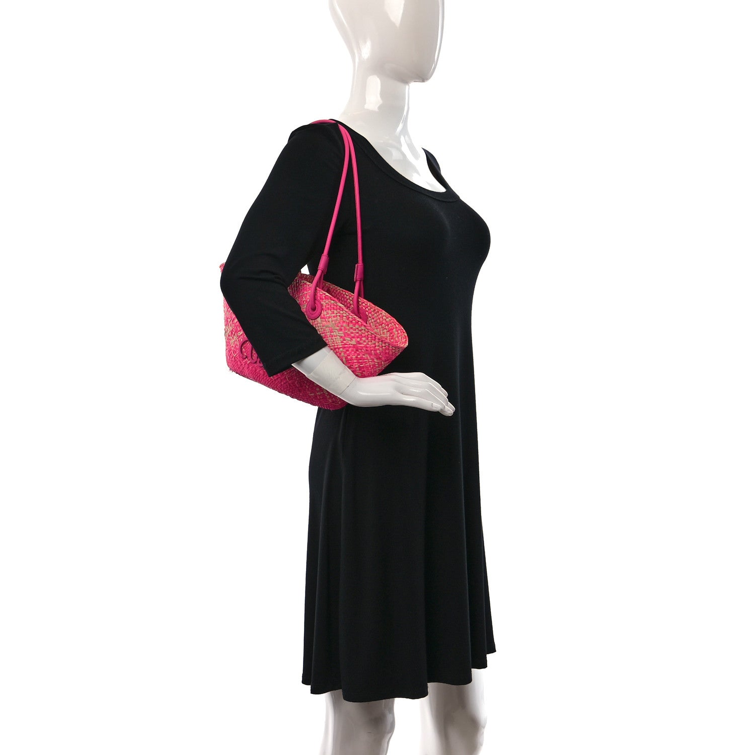 Loewe Iraca Palm Calfskin Small Anagram Basket Bag Fuchsia 2 of 10