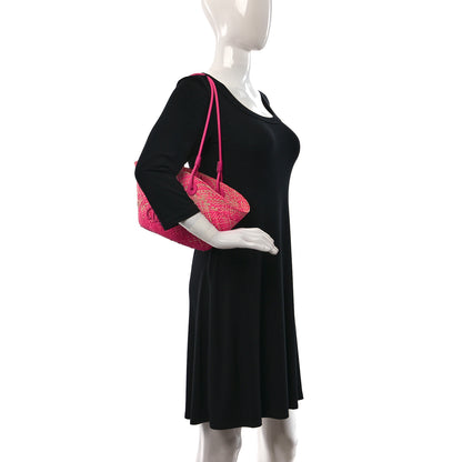 Loewe Iraca Palm Calfskin Small Anagram Basket Bag Fuchsia 2 of 10