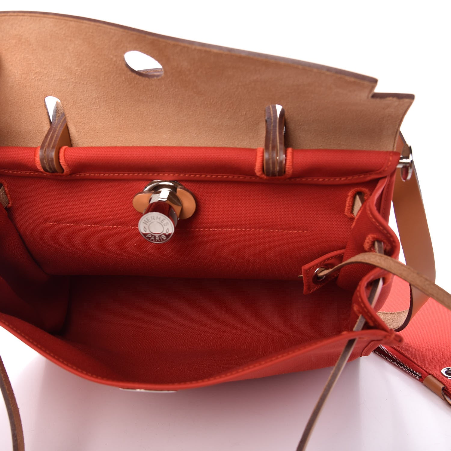 Hermes Vache Hunter Toile Herbag Zip 31 PM Rouge Tomate Natural 6 of 10