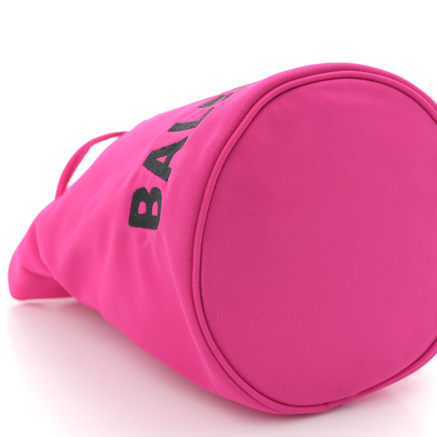 Recycled Sport Nylon Logo Embroidered Wheel Drawstring Bucket Bag XS Fuchsia Black