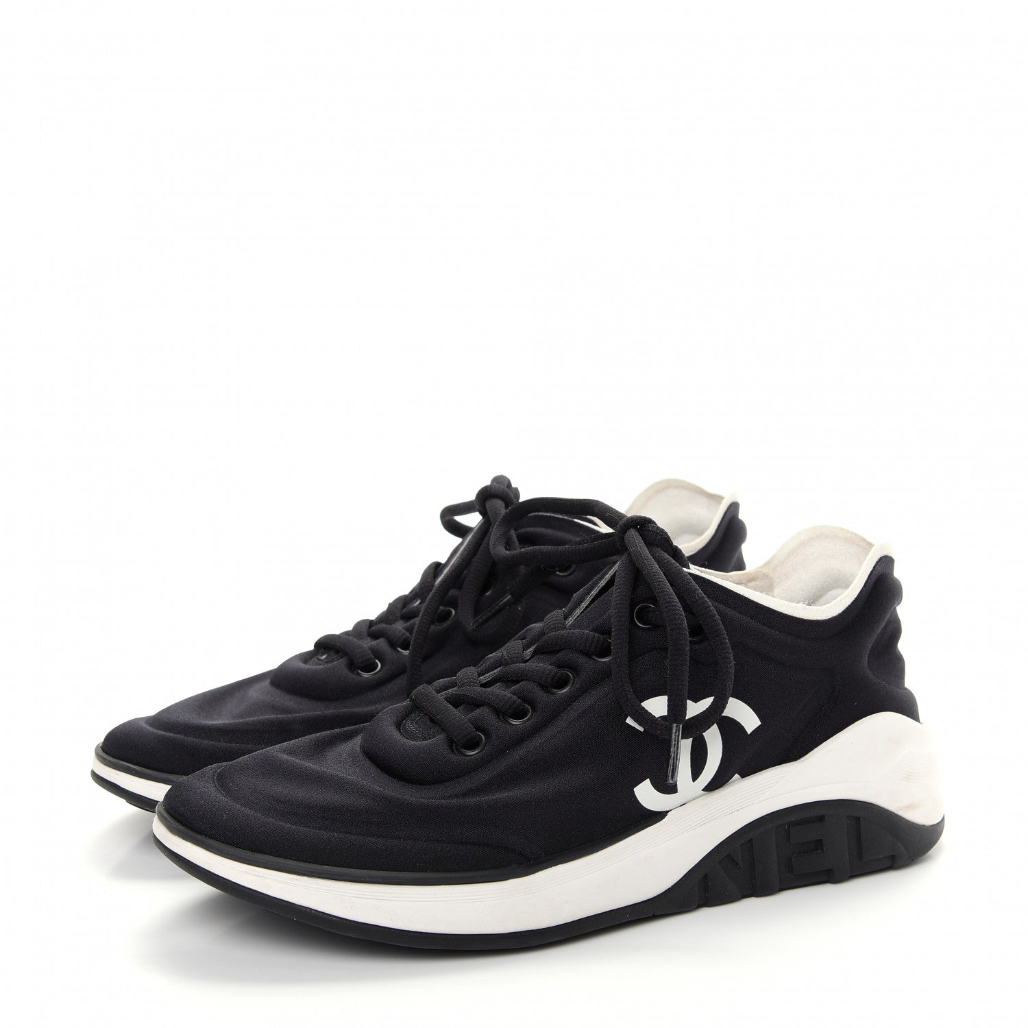 Chanel Lycra Womens CC Sneakers 38 Black 3 of 10