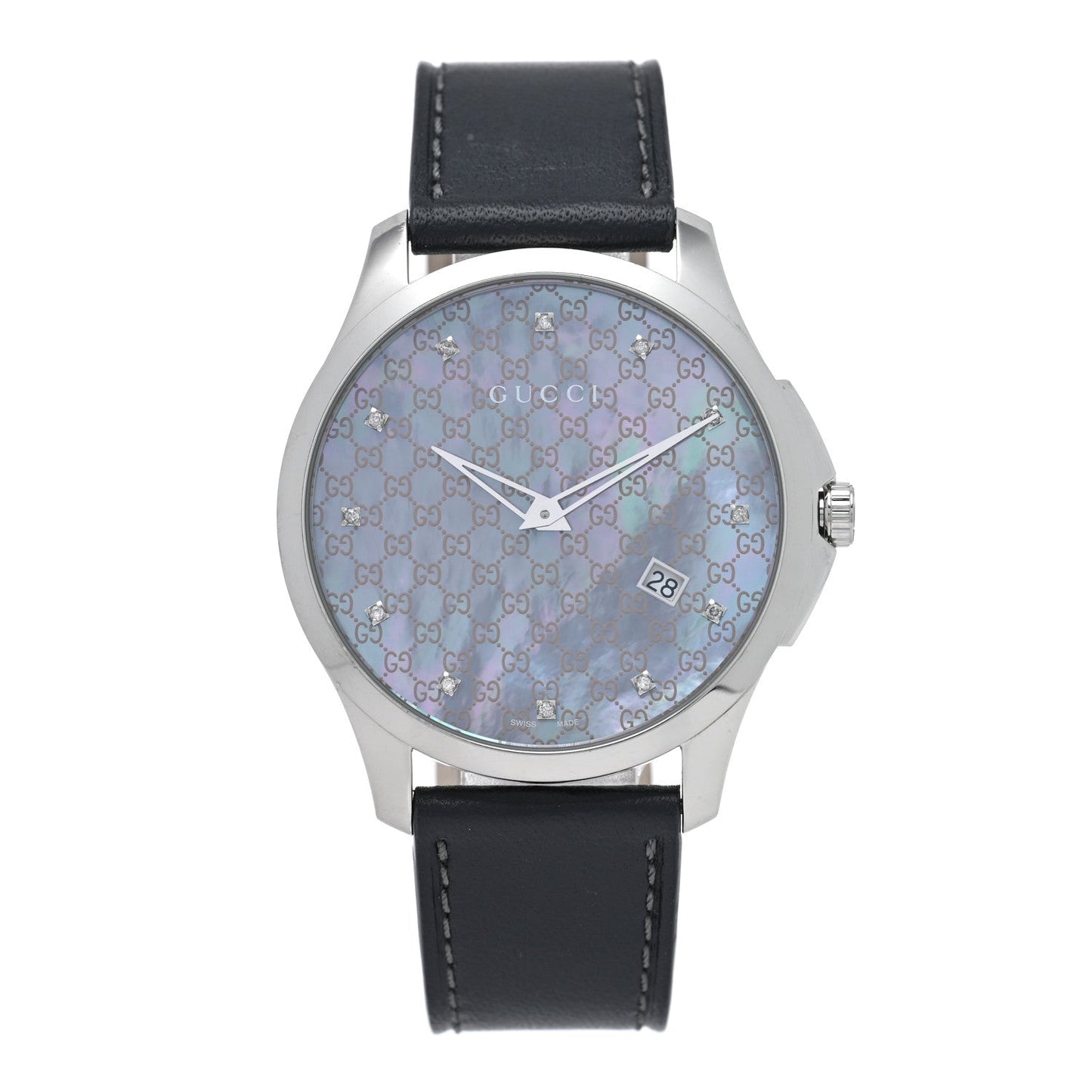 Stainless Steel Calfskin Diamond Grey Mother of Pearl 40mm G-Timeless Quartz Watch