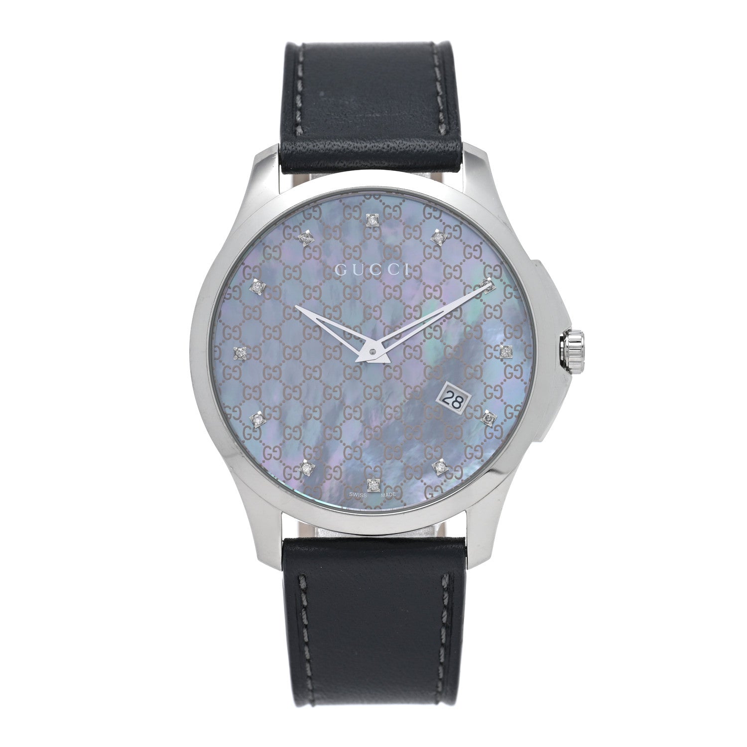 Gucci Stainless Steel Calfskin Diamond Grey Mother of Pearl 40mm G-Timeless Quartz Watch 1 of 5