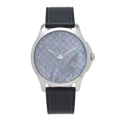 Gucci Stainless Steel Calfskin Diamond Grey Mother of Pearl 40mm G-Timeless Quartz Watch 1 of 5