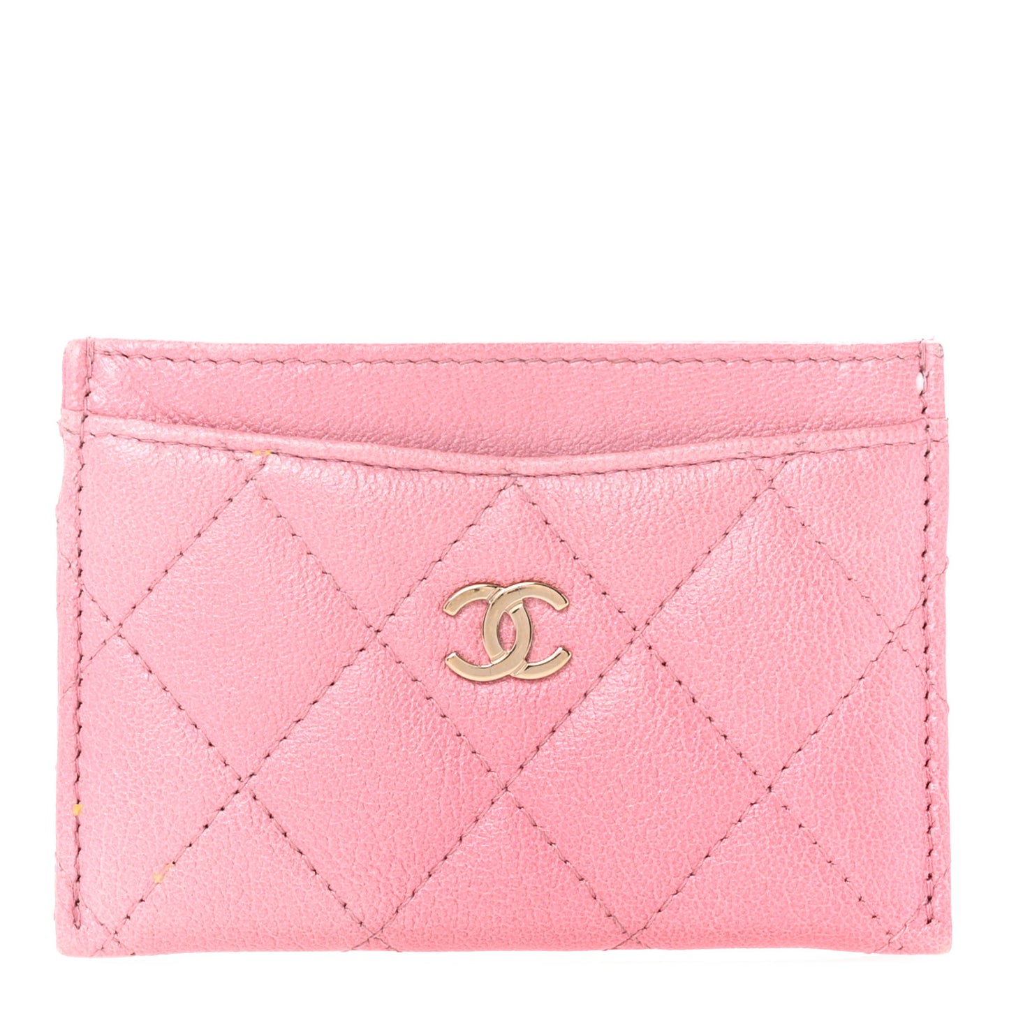 Cloudy Pearly Goatskin Quilted Card Holder Pink