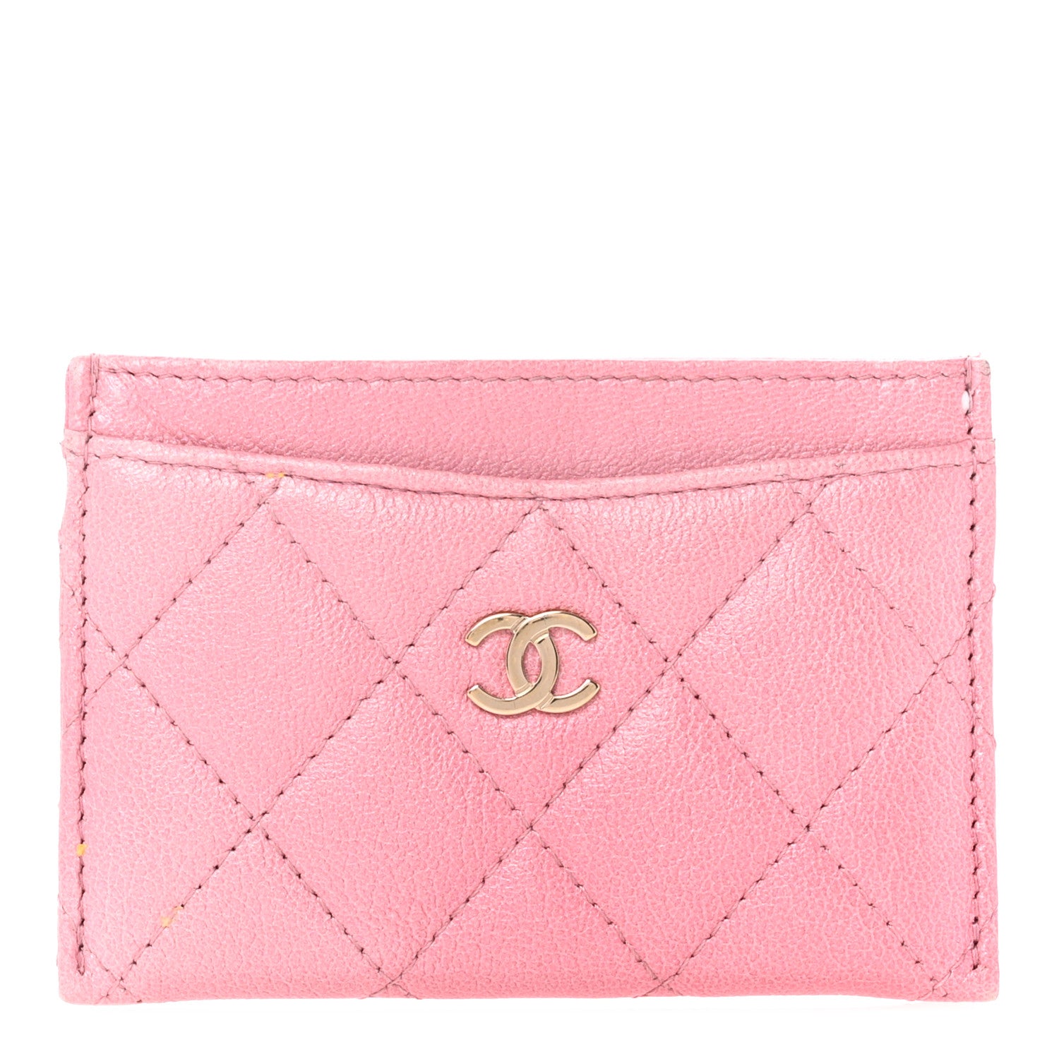 Chanel Cloudy Pearly Goatskin Quilted Card Holder Pink 1 of 9