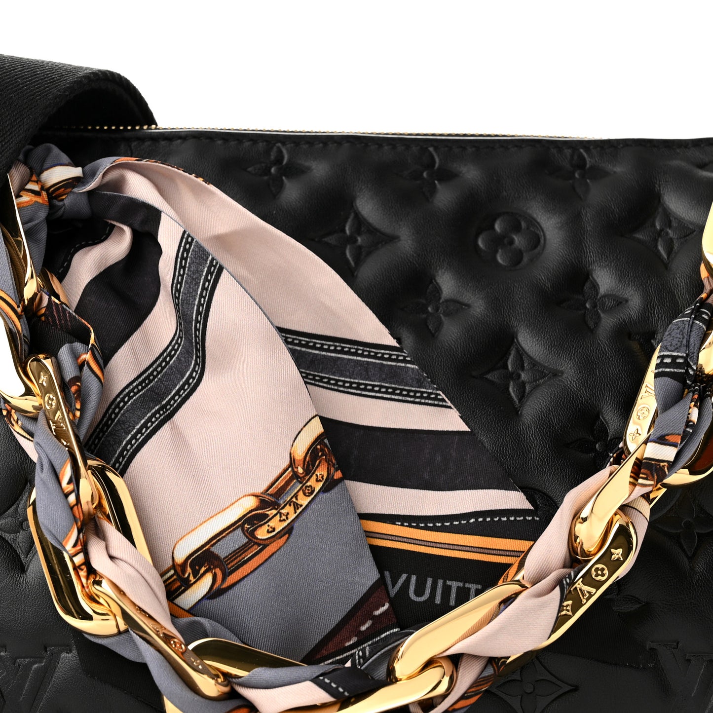 Lambskin Embossed Monogram Scarf Coussin PM Black