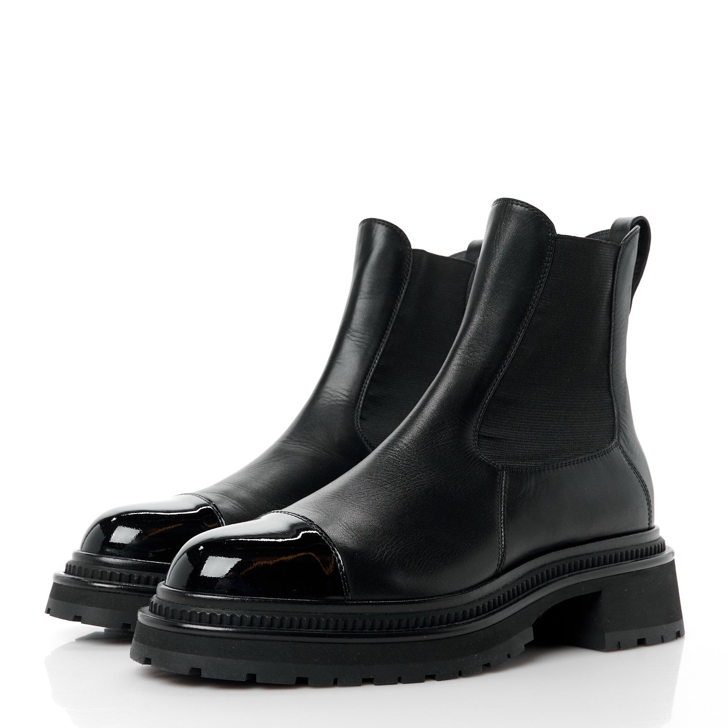 Chanel Crumpled Calfskin Patent Cap Toe Short Boots 40 Black 3 of 8