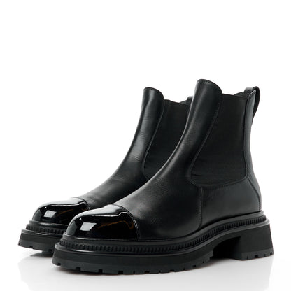 Chanel Crumpled Calfskin Patent Cap Toe Short Boots 40 Black 3 of 8