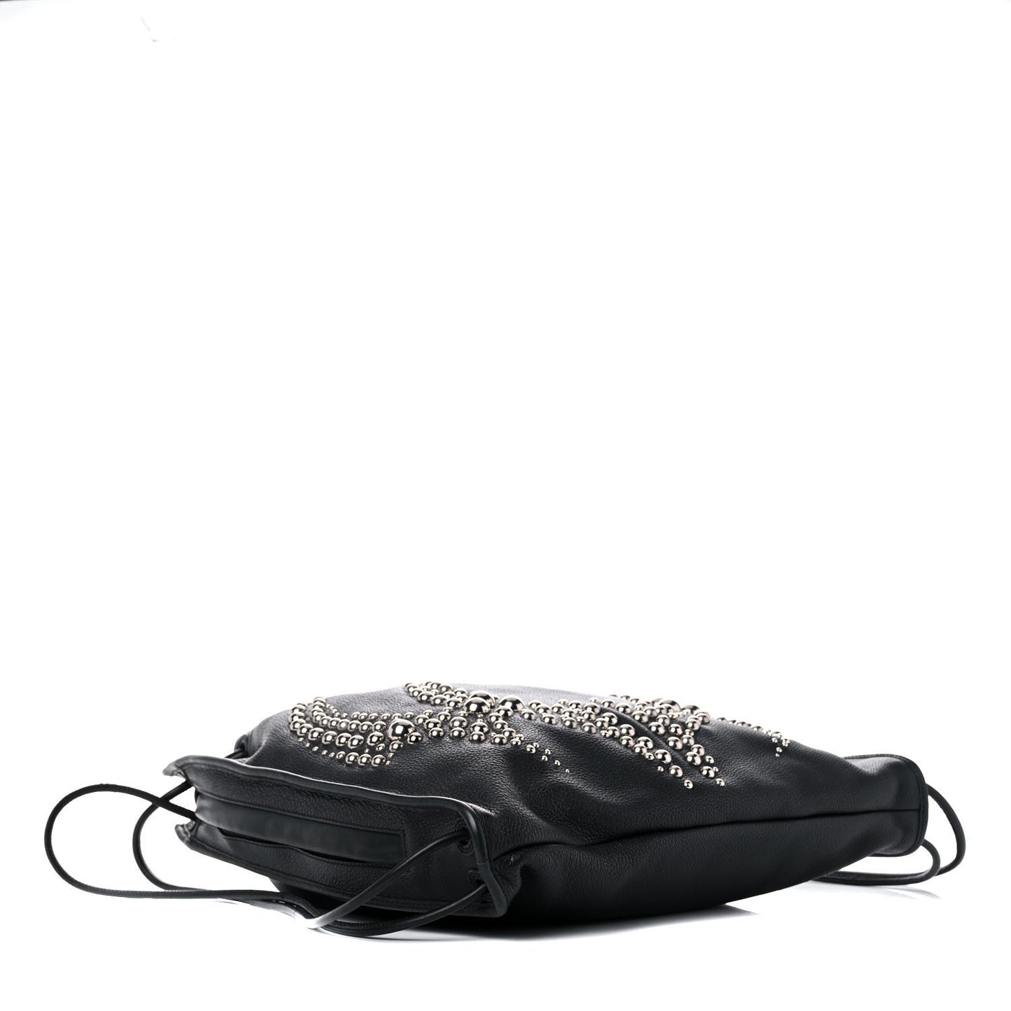Pebbled Calfskin Studded Gym Sack Bag Black