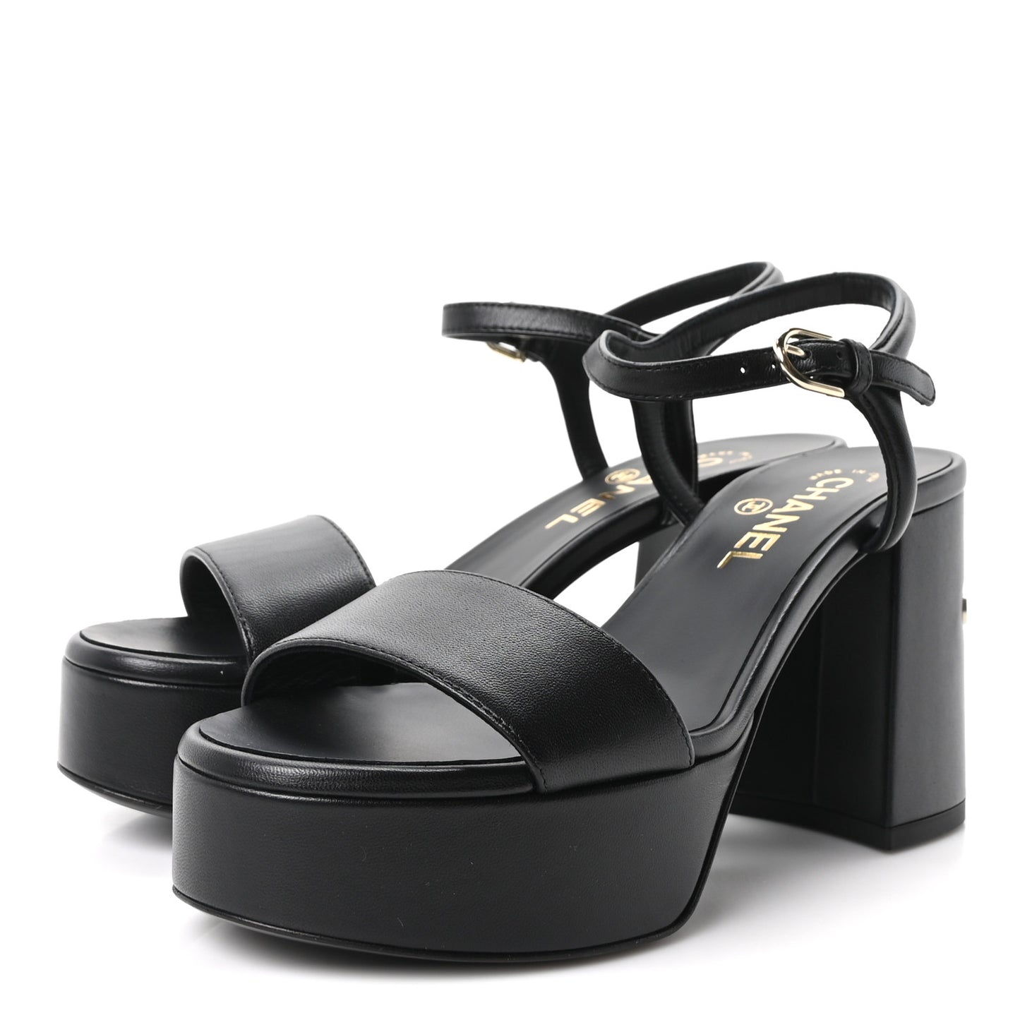 Lambskin Logo Platform Sandals 37 Black