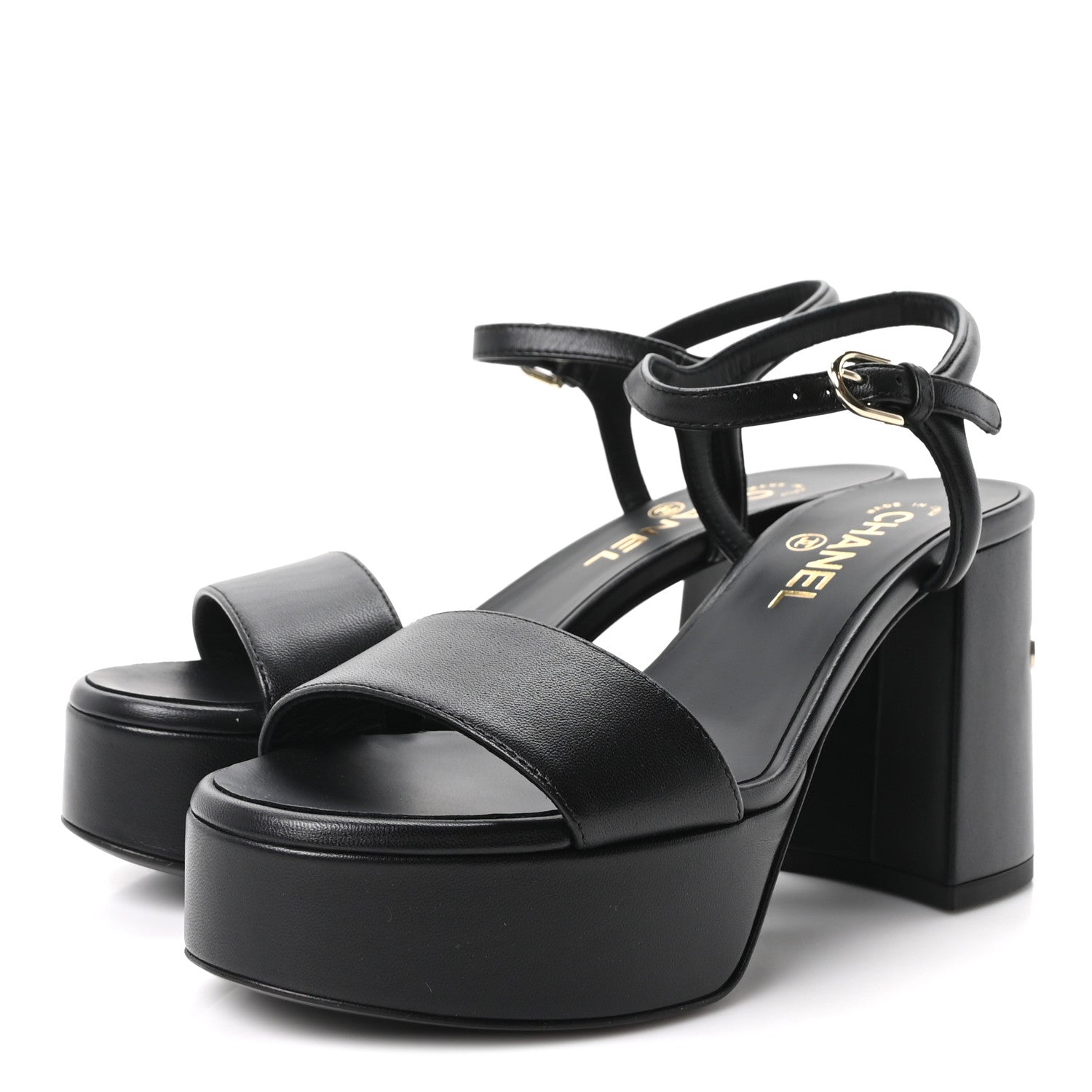 Chanel Lambskin Logo Platform Sandals 37 Black 4 of 10