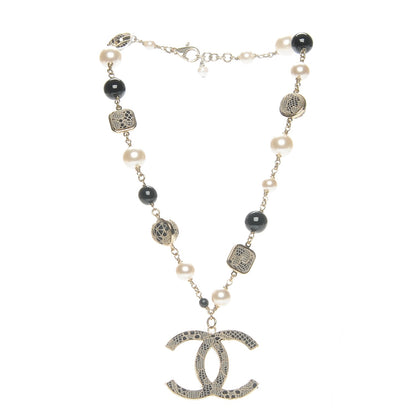 Chanel Pearl Beaded Lace CC Necklace Black Gold 3 of 5