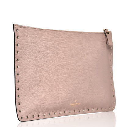 Valentino Garavani Pebbled Calfskin Large Rockstud Zip Pouch Poudre 3 of 9