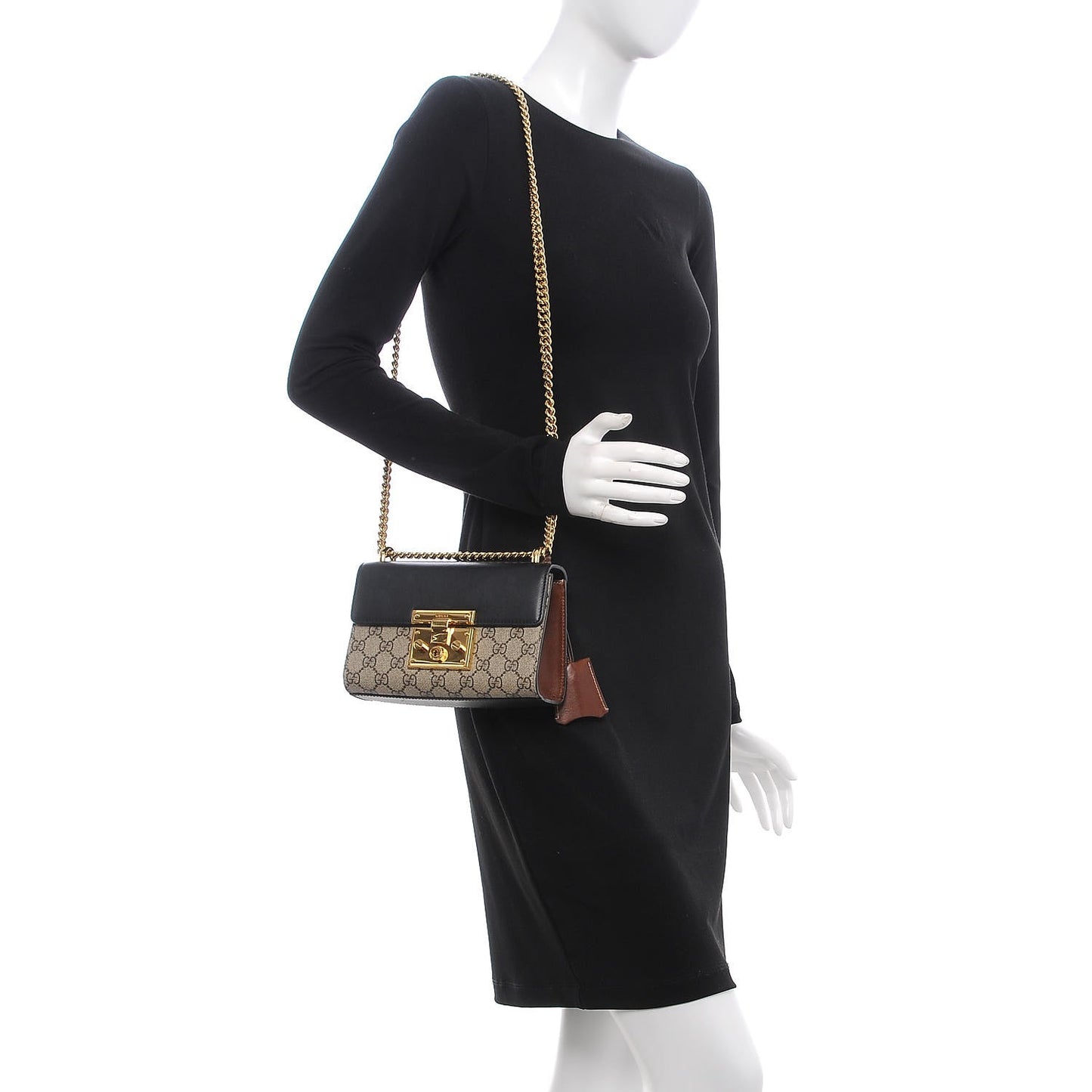GG Supreme Monogram Calfskin Small Padlock Shoulder Bag Beige Black Cuir